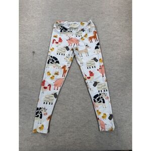 Amazing Sports Crop Leggings Women Medium White Multi Farm Animals Print Workout